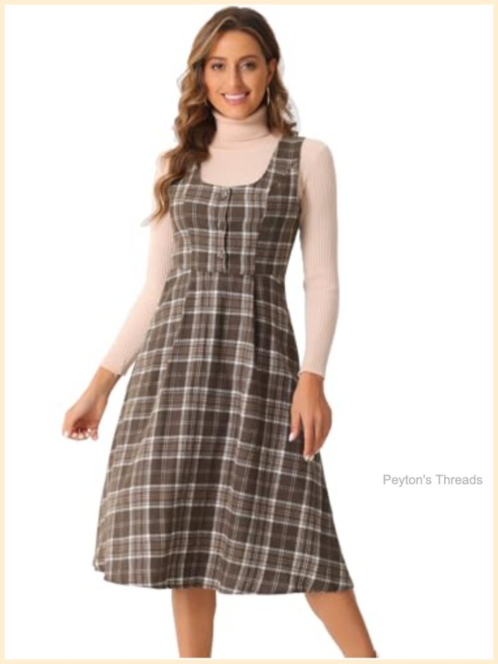 Women Vintage Plaid Sleeveless A-Line Midi Pinafore Jumper Dress